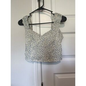 Japna Bustier Crop Top Women's Small Summer Blue and Yellow Floral Smock Stretch